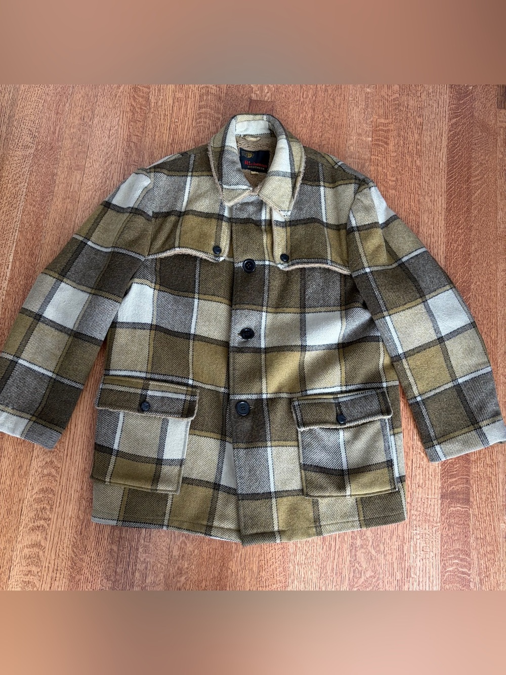 VTG 70s Richman Brothers Plaid Wool Jacket Coat Men's 44 Sherpa Lined Western